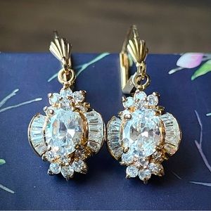 Vintage CZ diamond sterling gold wash earrings